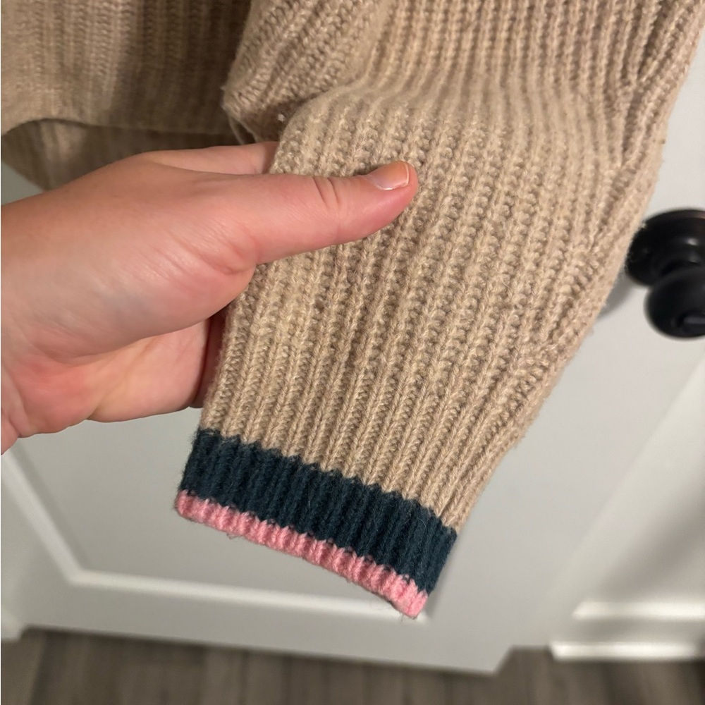 MADEWELL Tipped Forrest V-Neck Sweater Heather Birch Wool Knit Size Medium - Picture 7 of 9